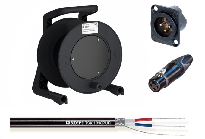 GT33DPN — Avvolgicavo professionale cablato con cavo DMX TSK1038PUR + NC3FXX-B + NC3MD-LX-B + GT235S0