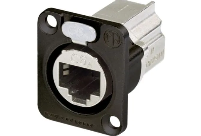 NE8FDX-P6-B (Tasker TN256) — Connettore EtherCON Serie D, da pannello, CAT6 schermato, femmina, corpo nero