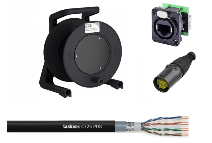 GT25LPN — Avvolgicavo professionale cablato con cavo C725 PUR (Cat.5e) + NE8MX-B + NE8FDP-B + GT310S0