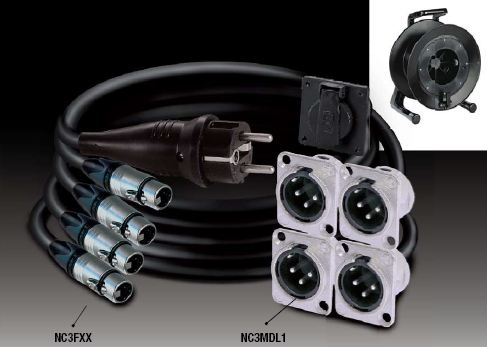 FXMD2941 — C294 Tasker cable - Neutrik 4x NC3FXX Schuko plug / Neutrik 4x NC3MDL1 Schuko socket