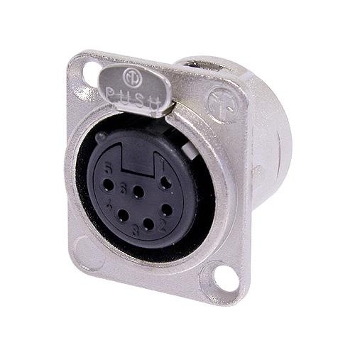 NC6FD-L-1 (Tasker TN198) — Connettore XLR 6 poli femmina da pannello con contatti argentati e flangia in metallo