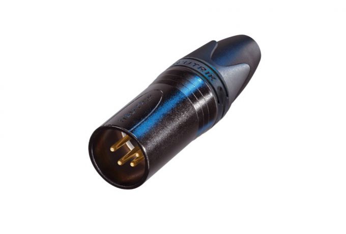 NC4MXX-B (Tasker TN169) — Connettore XLR 4 poli maschio con contatti dorati e corpo in metallo nero