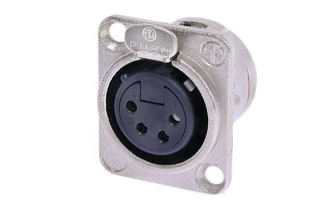 NC4FD-L-1 (Tasker TN144) — Connettore XLR 4 poli femmina da pannello con contatti argentati e flangia in metallo