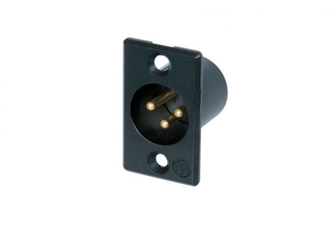NC3MP-B (Tasker TN120) — Male panel XLR 3 pin with gold contacts, black metal body and housing