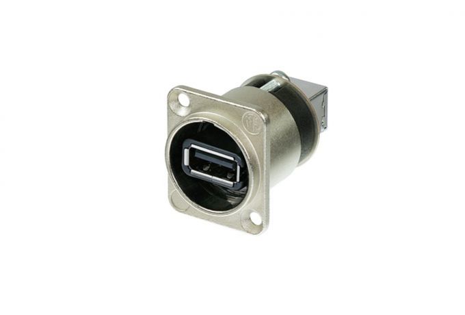 NAUSB-W (Tasker TN043) — Adattatore Reversibile USB 2 (A-B) da pannello con flangia di Tipo D - cromato