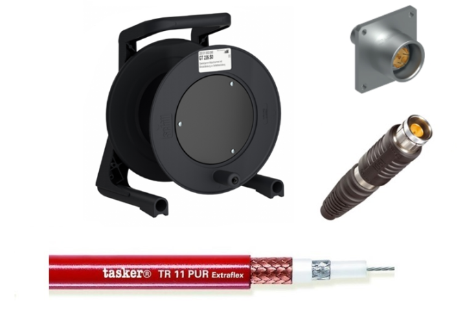 GT11TPN — Avvolgicavo professionale cablato con cavo video triassiale TR11PUR ExtraFlex + DBQ1051 + SE1051 + GT380S0