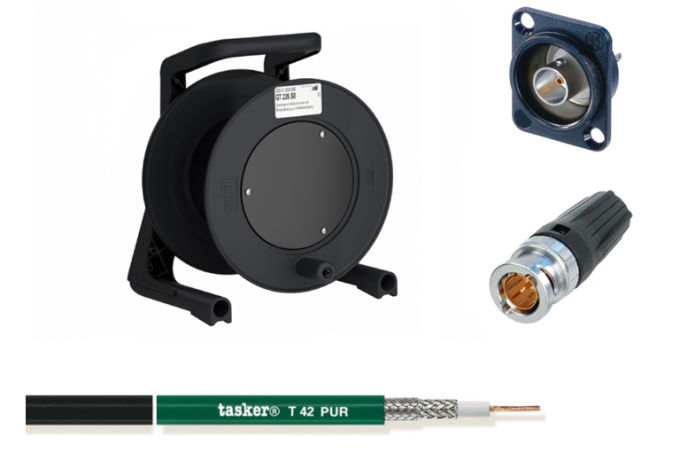 GT42CPN — Avvolgicavo professionale cablato con cavo video T42 PUR (12G-SDI) + NBB75DSGB + NBNC75BWU13 + GT235S0