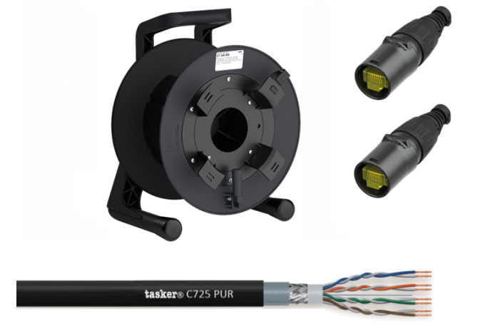 GT25LPV — Avvolgicavo professionale cablato con cavo C725 PUR (Cat.5e) + 2 connettori NE8MX-B + GT310RM