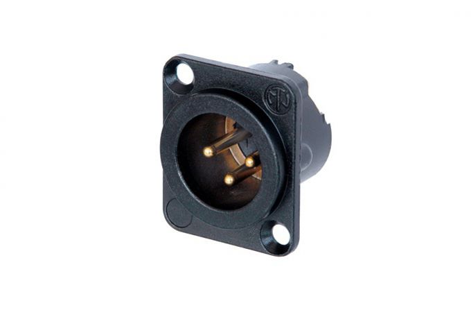 NC3MD-LX-B (TN111) — Connettore XLR 3 poli maschio da pannello con contatti argentati, corpo e alloggiamenti in metallo nero