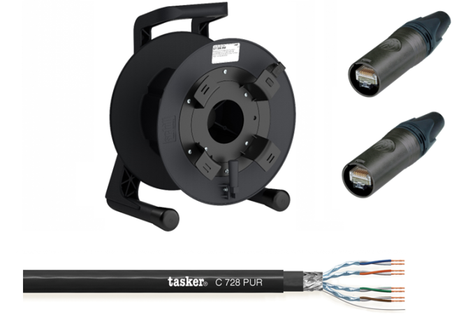 GT28LPV — Avvolgicavo professionale cablato con cavo C728 PUR (Cat.6A) + 2 connettori NE8MX6-B + GT310RM
