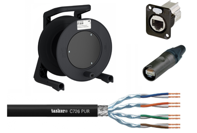 Professional Assembled Cable Drum with Tasker C726 PUR (Cat.7) + NE8FDX-P6-B + NE8MX6-B-T + GT310S0